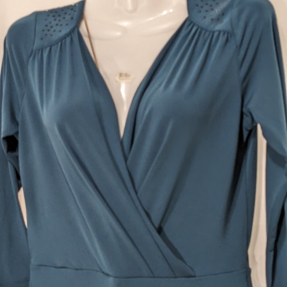 Calvin Klein Women's Faux - Wrap Dress Green 3/4 Sleeve New Without Tag